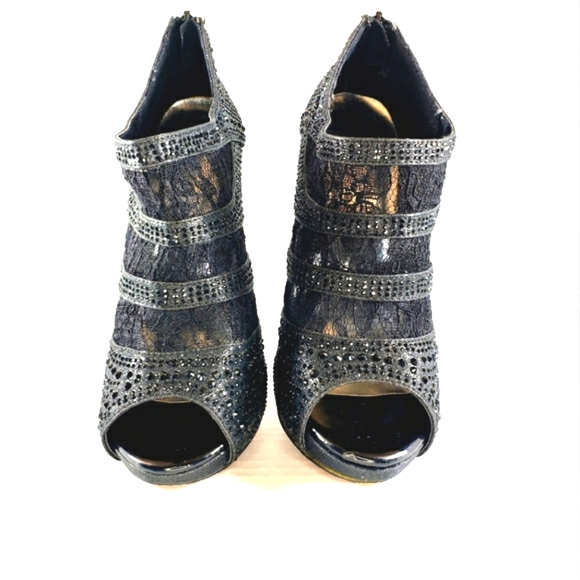 Deb Black Rhinestones And Lace Booties Woman's Size 8.5 M New With Tags NWT - Picture 7 of 11